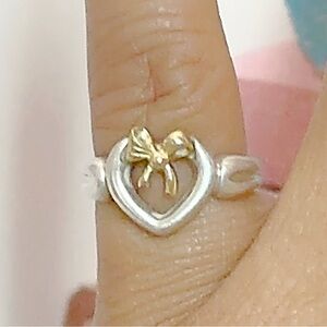 Tiffany & Co Paloma Picasso Loving Heart Ring 925 & 18K Gold Bow Sz 4